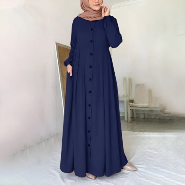 Barbora Linen Daily Summer Full Length Hijab Women's Dress LN391dark blue