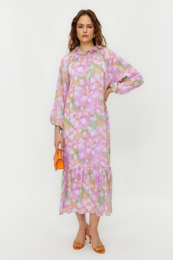 Trendyol Modest Women's Floral Maxi Long Sleeve Casual Relaxed Dress