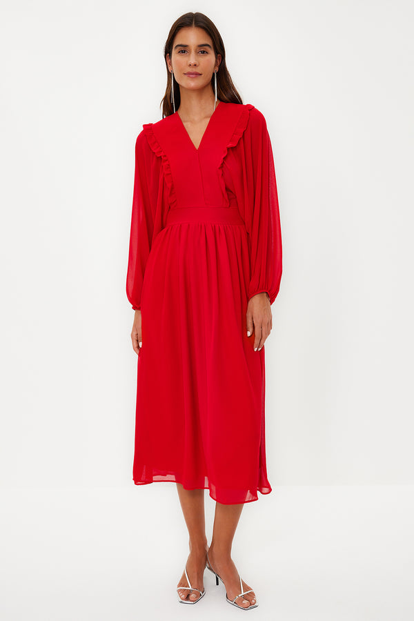 Trendyol Modest Women's Polka Dot Maxi Long Sleeve Casual Regular Dress