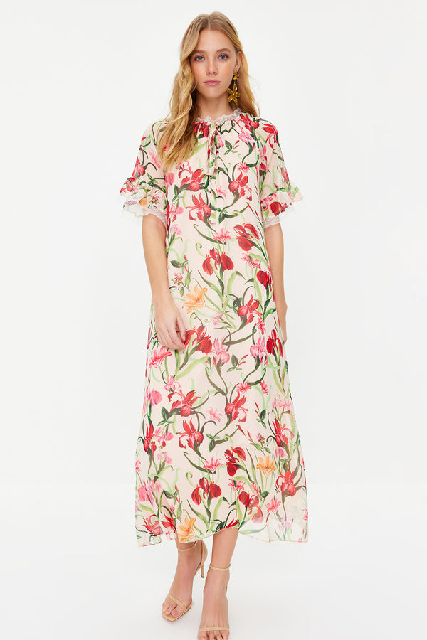 Trendyol Modest Women's Floral Maxi 3/4 Sleeve Casual Relaxed Dress