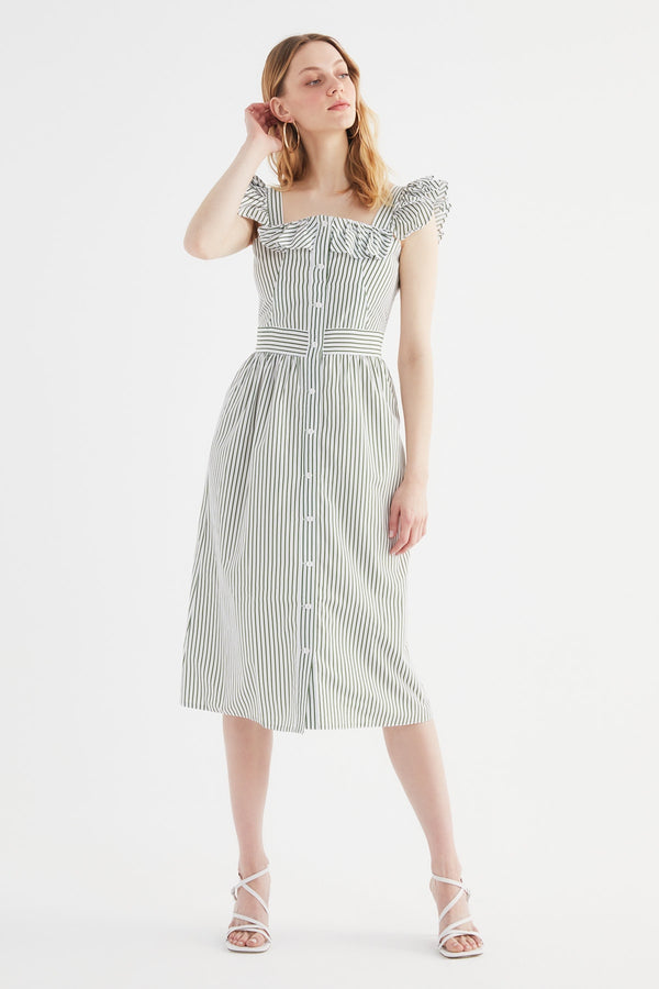 Trendyolmilla Square Collar Frilly Striped Dress Twoss21El1306