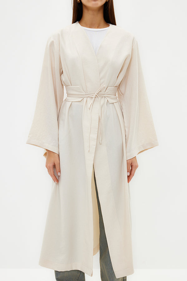 Trendyol Modest Women's Beige Plain Long Sleeve Relaxed Hijab Kimono & Kaftan