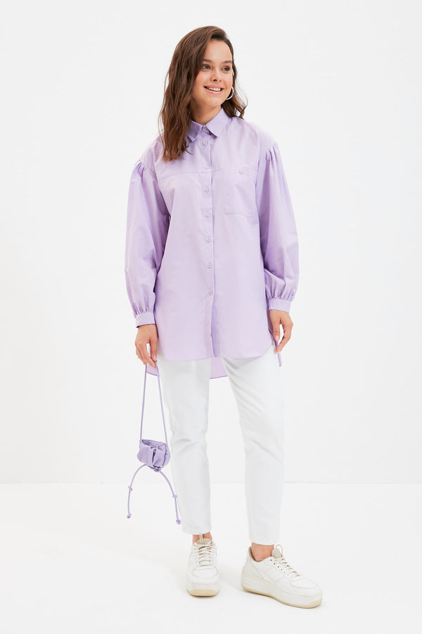 Wetsuit Tops |  Trendyol Modest Balloon Back Sleeve Long Pocket Detailed Basic Woven Shirt Tctss21Go0976.