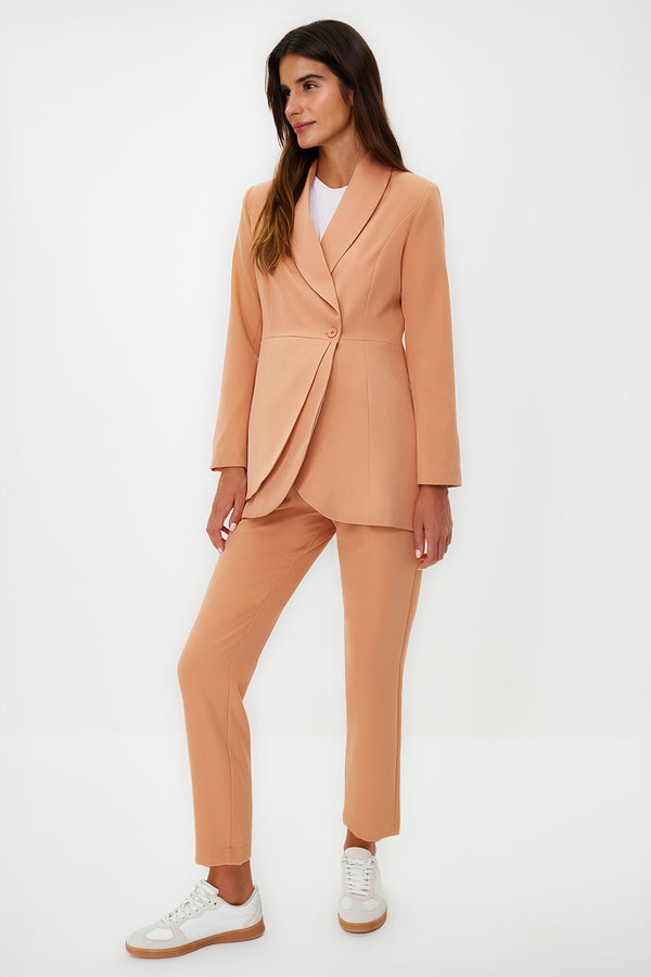 Trendyol Modest Women's Brown Plain Long Sleeve Business Fitted Two-Piece Set