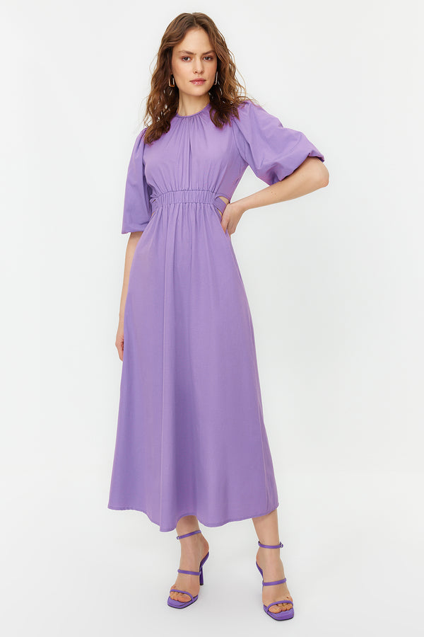 Trendyol Mütevazı Kadın Mor Düz Maxi 3/4 Kollu Düzenli Elbise
