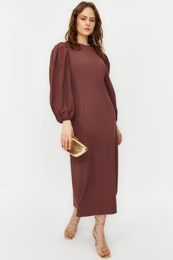 Trendyol Modest Women's Plain Maxi Long Sleeve Casual Fitted Dress