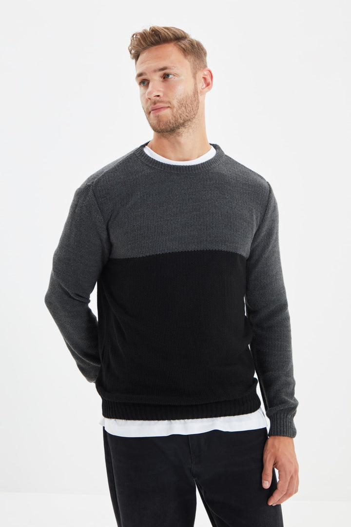 Knitted Vest |  Trendyol Man Men's Slim Fit Crew Neck Block Sweater Tmnaw21Kz0544.