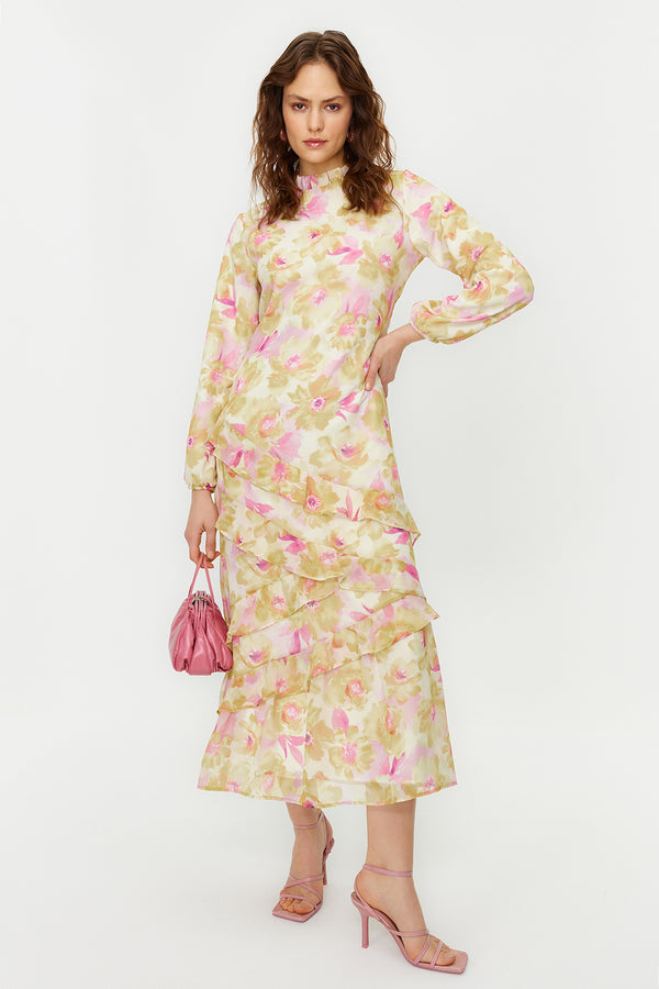Trendyol Modest Women's Floral Maxi Long Sleeve Stylish / Night Regular Dress