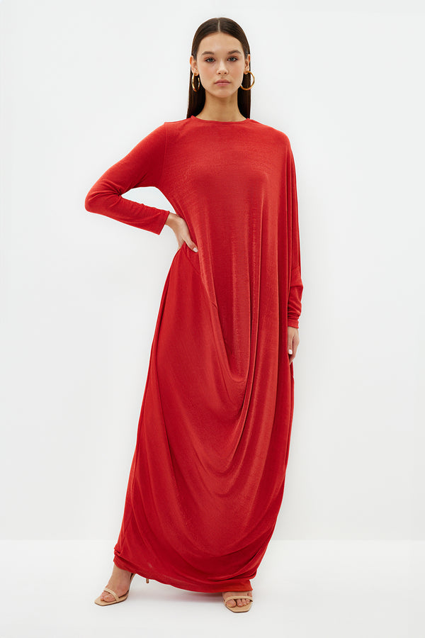 Trendyol Mütevazı Kadın Pembe Düz Maksi Uzun Kollu Şık / Gece Takılı Elbise