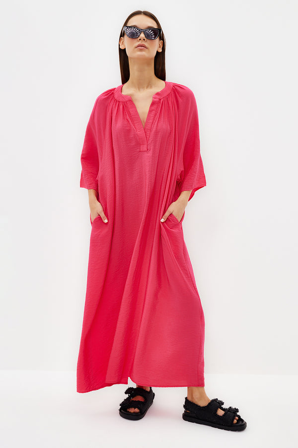 Trendyol Modest Women's Pink Plain 3/4 Sleeve Relaxed Hijab Kimono & Kaftan
