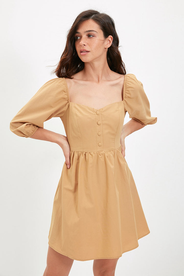 Dress |  Trendyolmilla Balloon Sleeve Heart Collar Dress Twoaw22El0210.