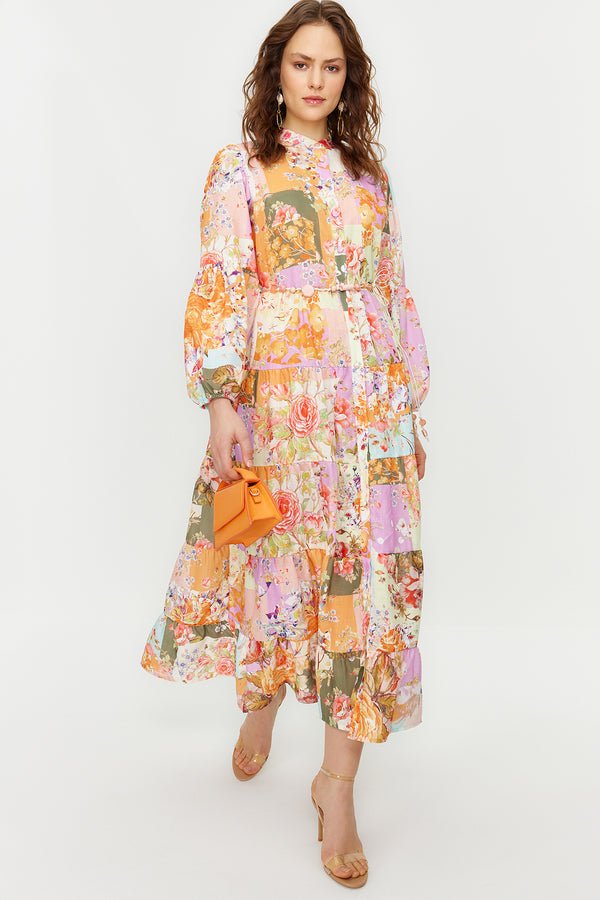 Trendyol Modest Women's Floral Maxi Long Sleeve Casual Regular Dress