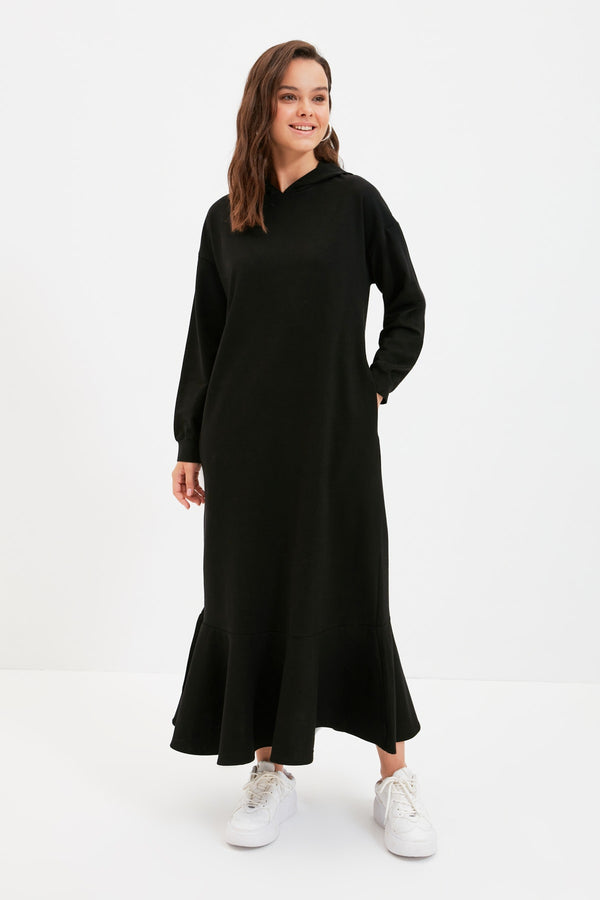 Trendyol Modest Dark Navy Hooded Knitted Sweat Dress TCTAW22EB0142