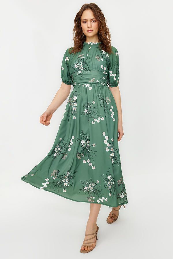 Trendyol Modest Women's Floral Maxi 3/4 Sleeve Casual Regular Dress