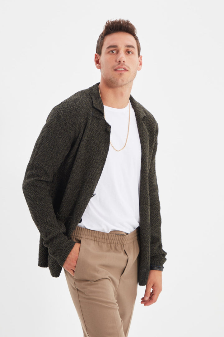 Wetsuit Tops |  Trendyol Man Men's Slim Fit Fitted Pockets Textured Men's Collar Knitwear Cardigan Tmnaw21Hı0060.
