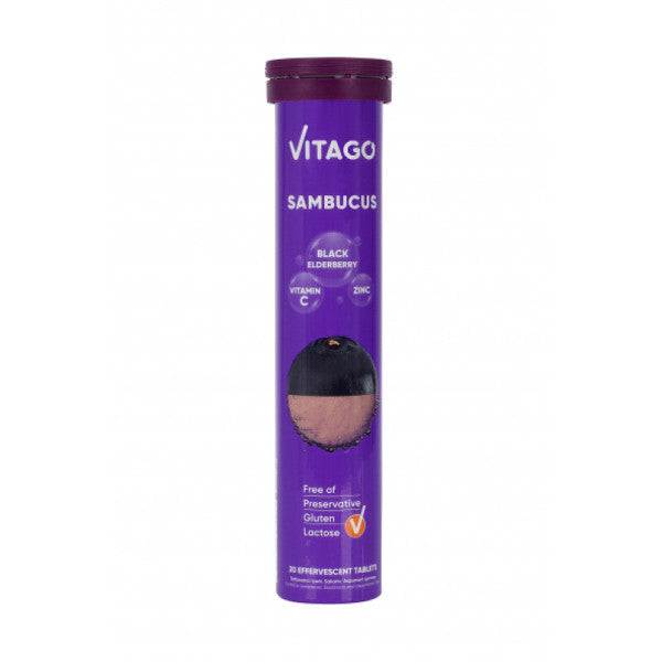 20 Pcs Effervescent Tablets Containing Vitago Sambucus Black Elderberry Extract + Vitamin C + Zinc