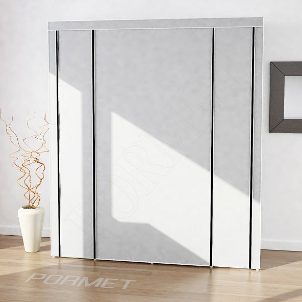 TEKNOR Metal Profile Double Shelves Double Hangers Luxury Cloth Wardrobe - Gray
