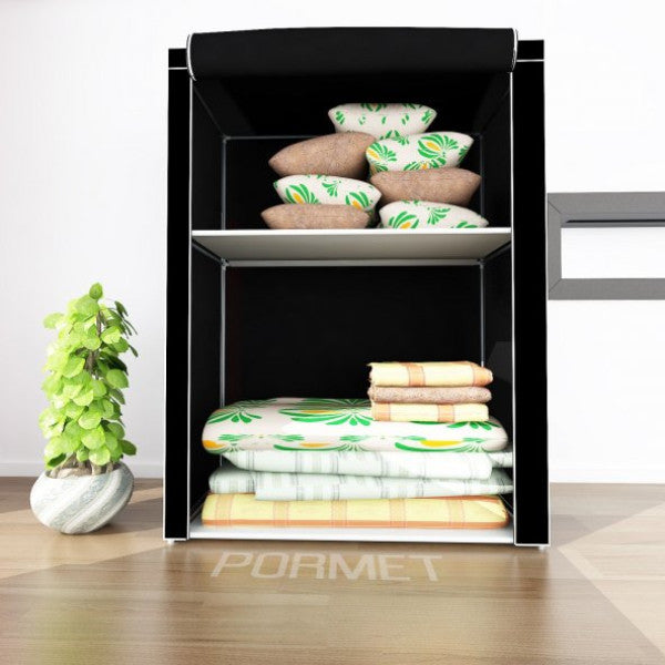 Useful Duvet Storage Storage Cloth Cabinet with Metal Profile Pipe - Black