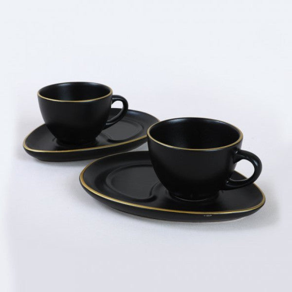 Keramika Damla Gold Matte Black Coffee Presentation Set | 4 Pieces
