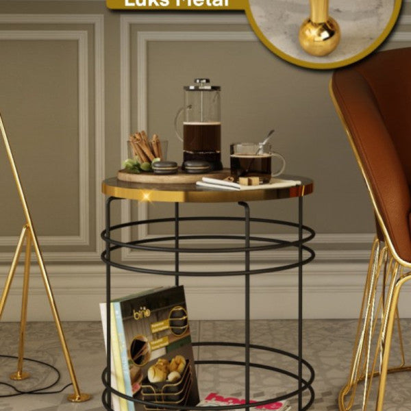 Bino Coffee Table Side Center Metal Nesting Table Gold Leg Bookshelf Table With Shelf