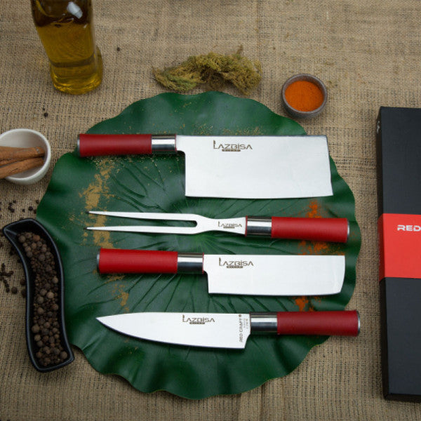 Lazbisa Kitchen Knife Set Meat Vegetable Bread Chef Knife Red Craft Serie Chinese Line Fork Nakiri Chef 2