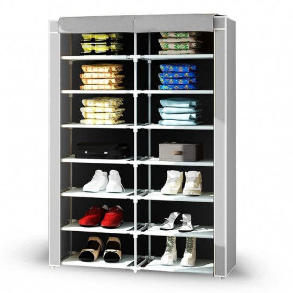 2 Compartment Plastic Cloth Cabinet, Cloth Shoe Rack - GRAY