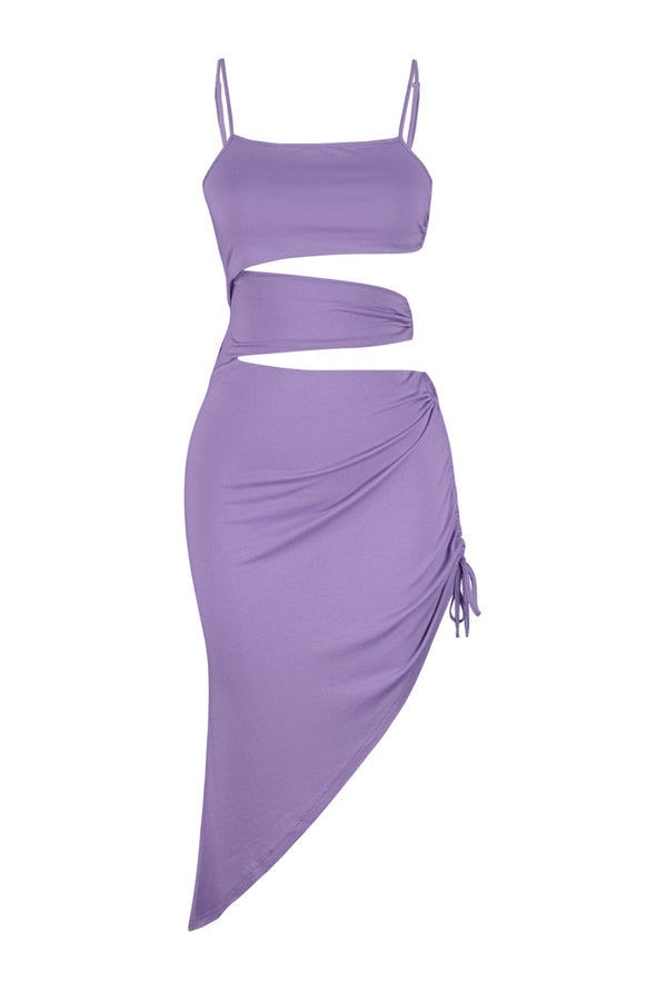 Lilac Fitted Midi Knitted Cut Out/window Beach Dress Tbess23El00159