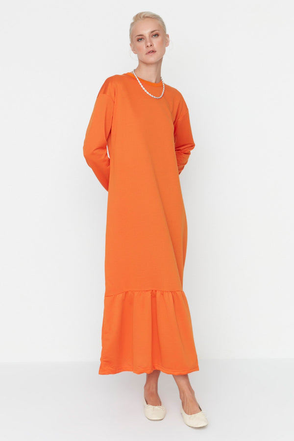Trendyol Modest Ruffle Detailed Crew Neck Knitted Dress TCTSS22EL00000