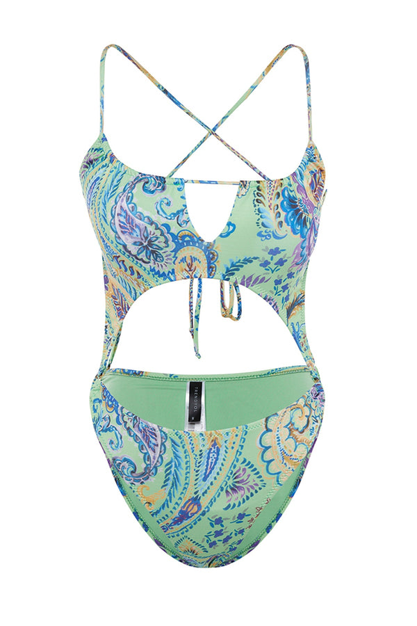 TRENDYOLMİLLA Shawl Patterned Cut Out Detailed Swimsuit TBESS23MA00065