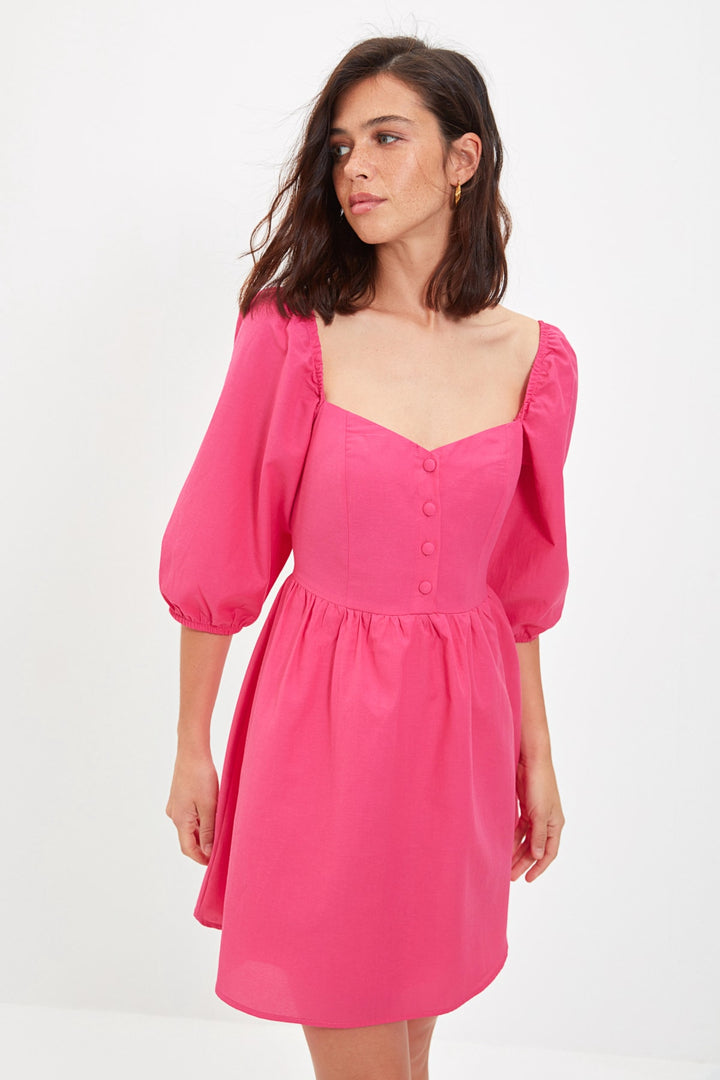 Dress |  Trendyolmilla Balloon Sleeve Heart Collar Dress Twoaw22El0210.