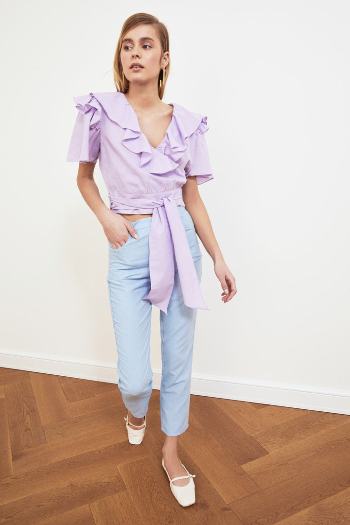 Skirt Suits |  Trendyolmilla Belted Ruffle Blouse Twoss20Bz0351.