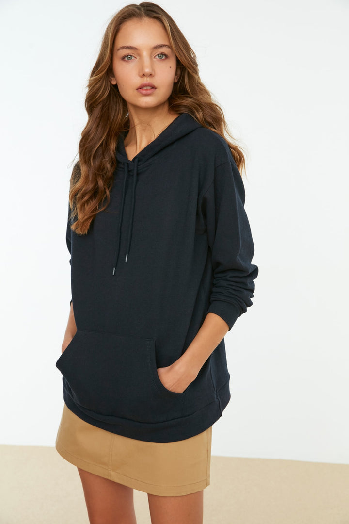 Wetsuit Tops |  Trendyolmilla Kangaroo Pocket Hooded Boyfriend Knitted Raised Sweatshirt Twoaw20Sw0525.