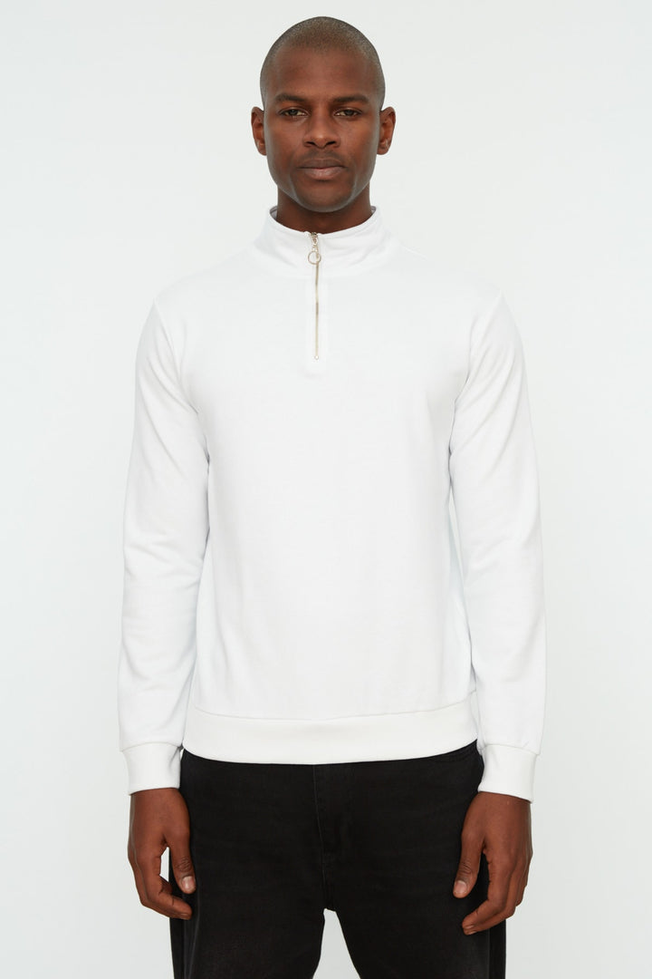Wetsuit Tops |  Trendyol Man Men Regular Fit Zippered Turtleneck Long Sleeve Basic Sweatshirt Tmnaw21Sw0304.