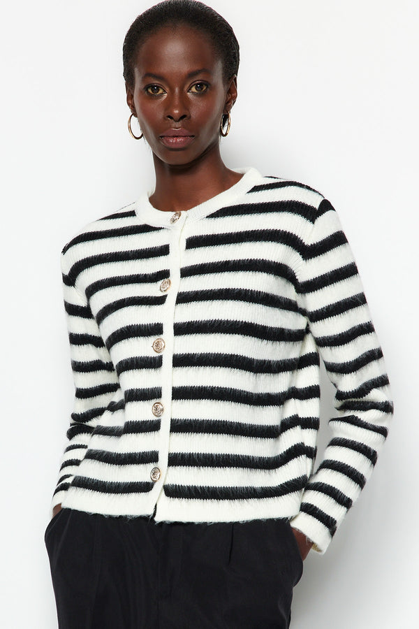 Trendyolmilla Soft Textured Striped Knitwear Cardigan Twoaw24Hı00040