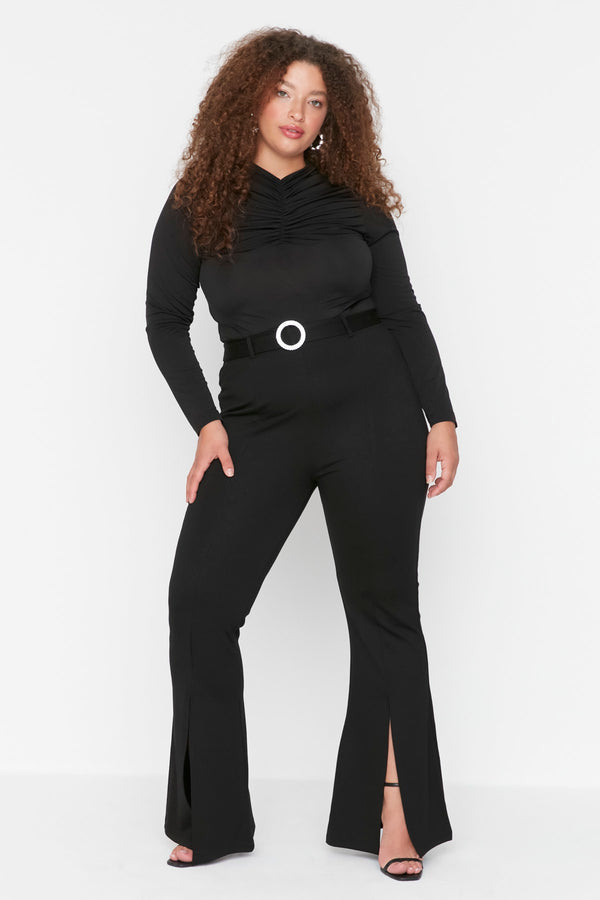 Trendyol Curve Knitted Trousers With Slit Detail Belt Tbbaw23Ar00001