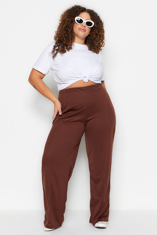 Trendyol Curve Wideleg Knitted Crepe High Waist Ribbed Trousers TBBSS23AR00021