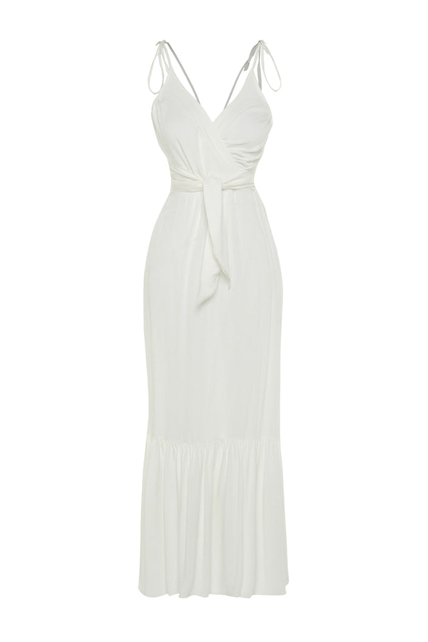 White Maxi Weave Cut Out/window Beach Dress Tbess23El00085