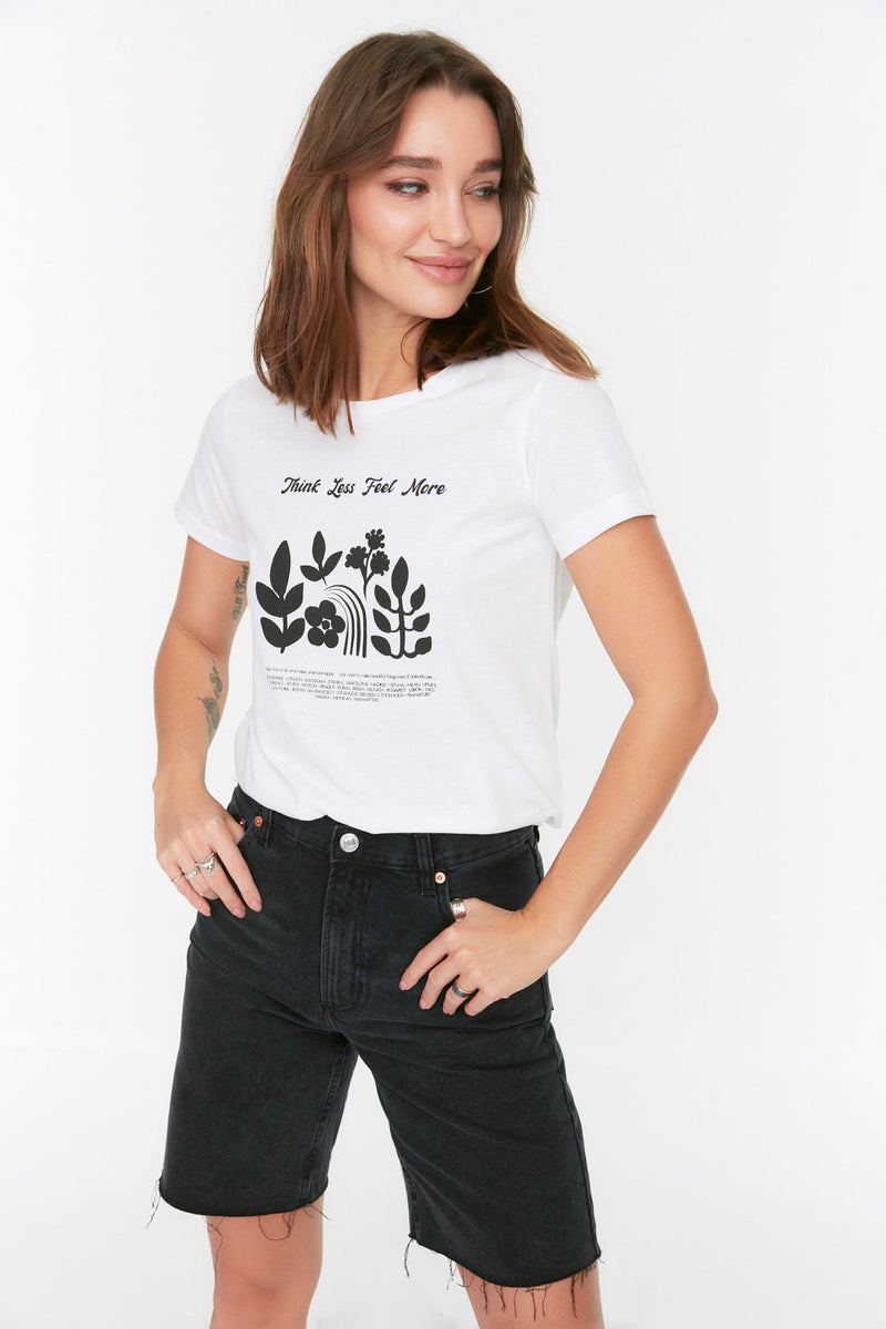 Trendyolmilla Recycle Printed Basic Knitted T-Shirt