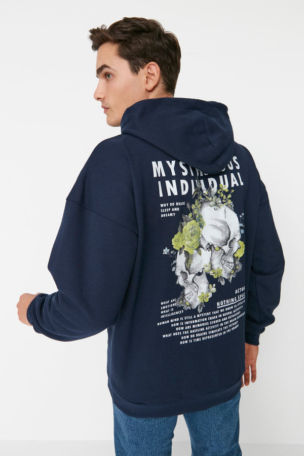 Trendyol Man Navy Men's Oversize Fit Hoodie Printed Sweatshirt Tmnaw23Sw00020