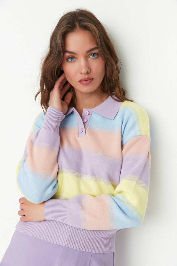 TRENDYOLMİLLA Color Block Polo Collar Knitwear Sweater TWOAW22KZ0193