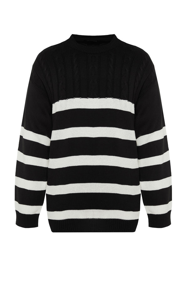 Trendyol Man Unisex Oversize Fit Wide Pattern Hair Knit Striped Anti-Pilling Knitwear Sweater Tmnaw24Kz00002