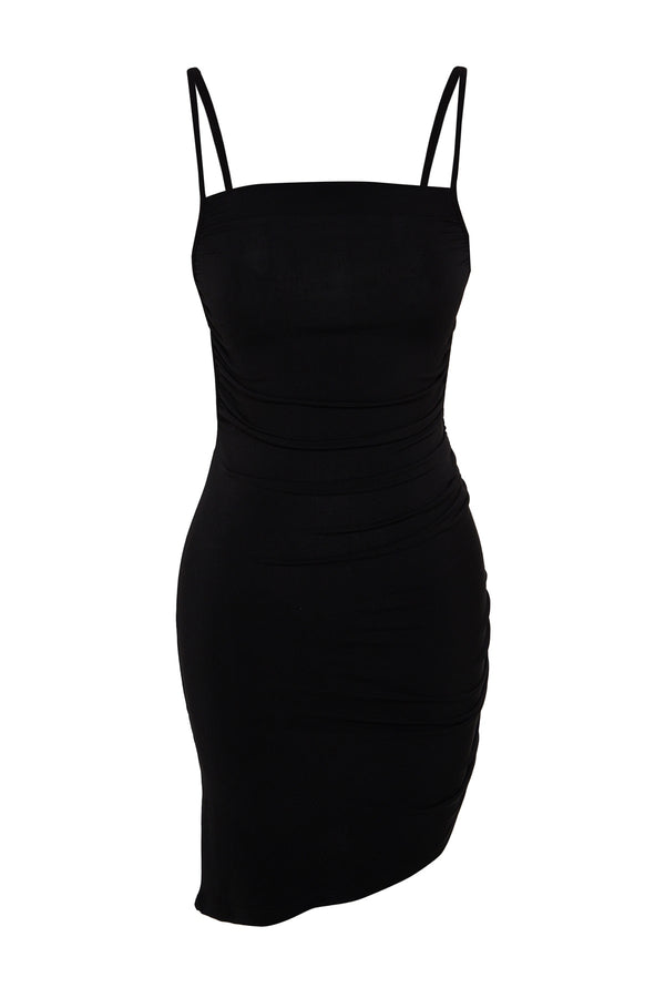 Black Fitted Mini Knitted Beach Dress With Draping Tbess23El00230