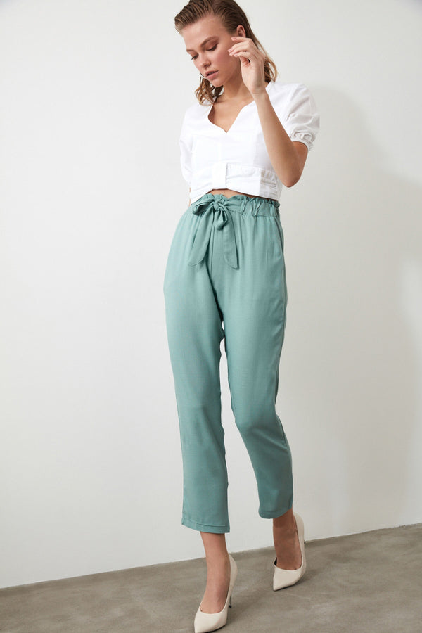Trousers |  Trendyolmilla Belted Flexible Waist Straight Cut Trousers Twoaw21Pl0059.