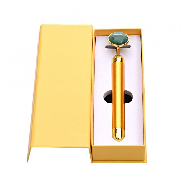 Vibrating Under Eye Aventurine Stone Massage Tool Gold Color
