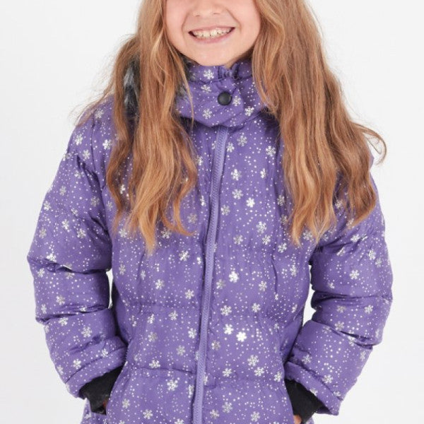 Girl's Coat Snow Patterned Hooded Puffer Coat 14530