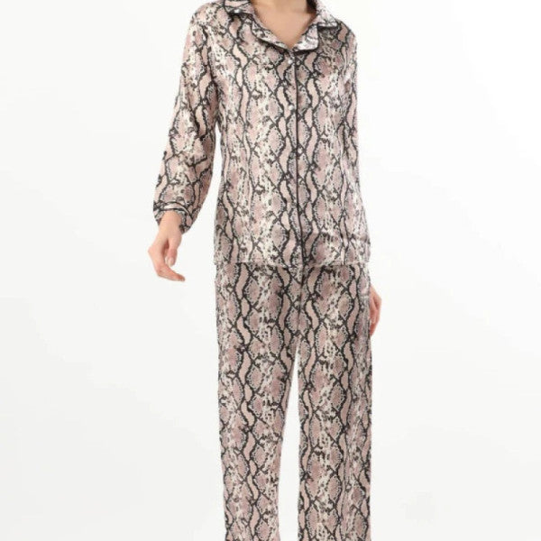 Women's Patterned Pajama Set Brown