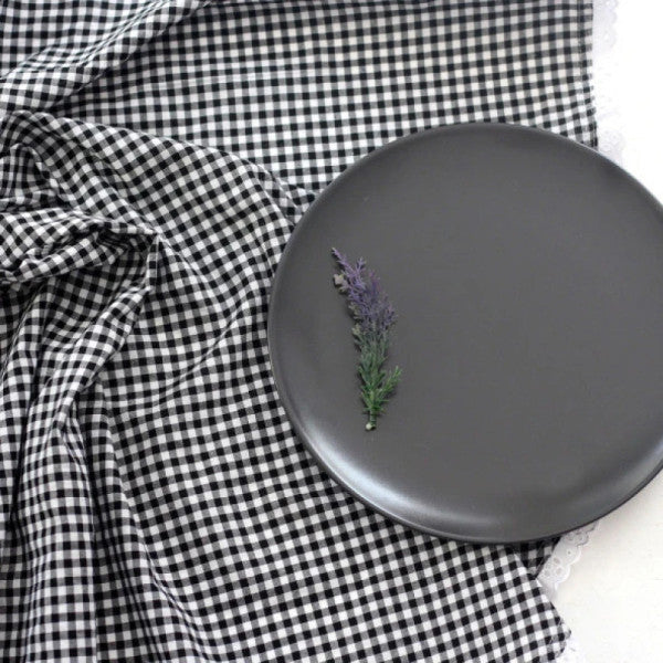 Black Checked Fabric, Scalloped Round Table Cloth 160 Cm