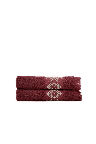 Green Black Hereke Set of 2 Hand and Face Towels 100% Cotton Jacquard Claret Red 50X80 Cm