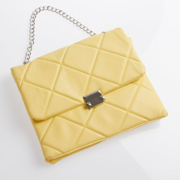 Women's Yellow Chain Lock And Embroidery Detail Crossbody Bag
