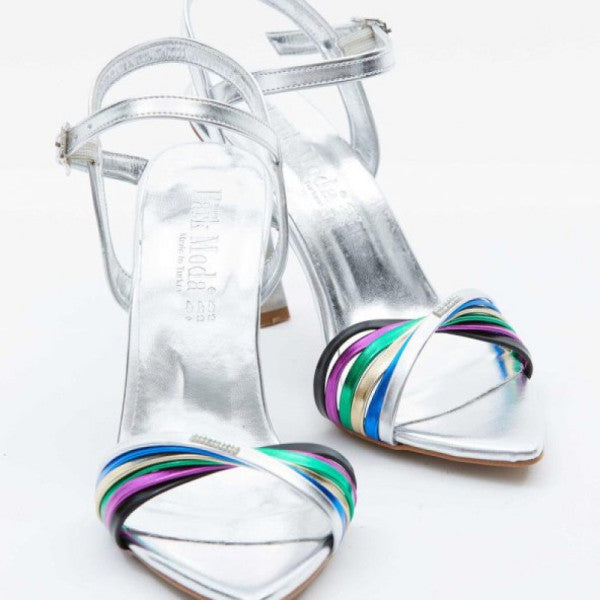Women's Single Band Metallic Colored Stripe Detailed Evening Shoes